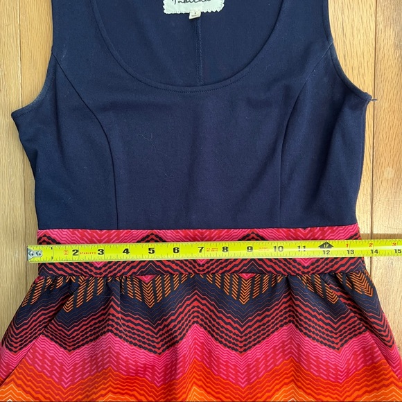 Anthropologie - Tabitha - Navy Bright Chevron Fit and Flare Dress - 2 - Picture 7 of 9